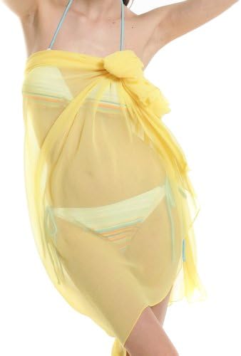 Hee Grand Womens Chiffon Sexy Wrap Dress Sarong Beach Scarf Shawl Dress up Yellow