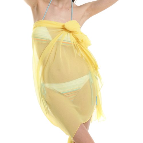 Hee Grand Womens Chiffon Sexy Wrap Dress Sarong Beach Scarf Shawl Dress up Yellow