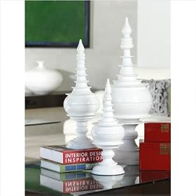 Medium Wood Pagoda Finial Decor White Lacquered Finish