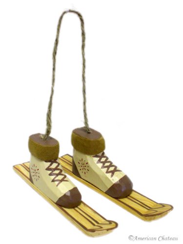 Vintage Retro Wooden Ski Skis Christmas Xmas Ornament
