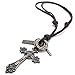 CASOTY Retro Cross Pendant Necklace Leather Cord Stainless Steel Vintage Necklace