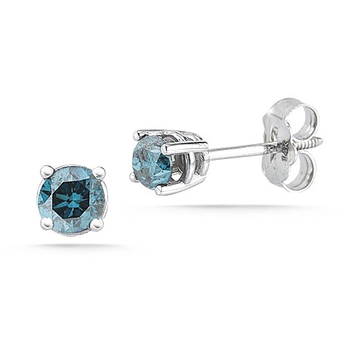 Sterling Silver Blue Diamond Stud Earrings  