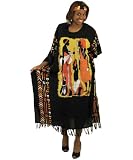 Massai Family Kaftan Caftan With Matching Headwrap - Black with Brown or Yellow Highlights