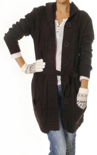 Damen Strickjacke Cardigan Einheitsgröße S-L Kapuzenjacke Braun Neu Grobstrick Jacken