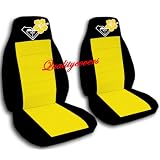 2 Black and Yellow seat covers with a Hibiscus flower for a 2006 to 2011 Chevrolet... by Designcovers