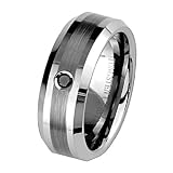 8mm 1 one Stone Black Diamond Bezel Cobalt Free Tungsten Carbide COMFORT-FIT Wedding Band Ring for Men and Women (Size 8 to 12)