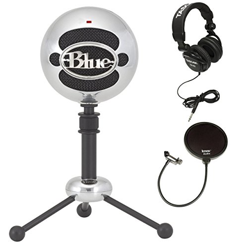 Blue Microphones Snowball USB Microphone in Brushed Aluminum with Studio Headphones and Pop Filter