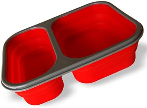 Collapsible Lunch Box - Silicone Food Container Combo with Spork - Large 2 Compartment - On-the-go Convenience