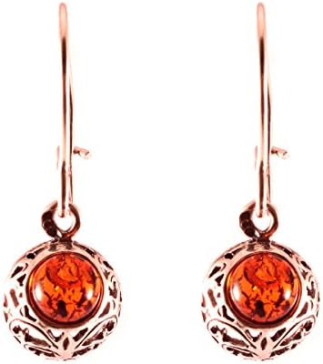 Sterling Silver 925 Cognac Cute Dangle Earrings Baltic Amber