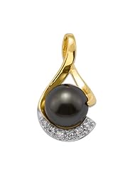 Tahitian Black Pearl Pendant with Diamonds in 14K Yellow Gold (11-12mm)