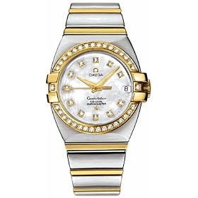 Omega Constellation Women's Large Mother-of-Pearl Diamond Dial Diamond Bezel 18K Yellow Gold / Stainless Steel Double Eagle Automatic Watch 1399.75