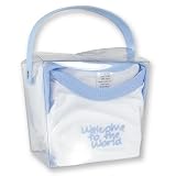 WELCOME TO THE WORLD Hat and Bodysuit - GOOD FORTUNE GIFT SET - BLUE