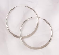 Hammered Sterling Silver Hoop Earrings - 2 Inch