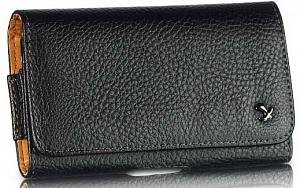 LG Optimus G Pro Black Grained Leather Horizontal Case Pouch With Stitched Flap Hidden Magnetic Closure Built In Belt Clip And Belt Loop