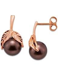 Chocolate Tahitian Pearl Earrings in 14K Rose Gold (8-9mm)