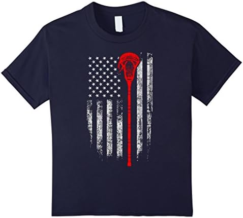 Kids Lacrosse American Flag T-Shirt - Lacrosse TShirt 12 Navy
