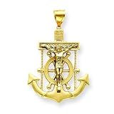 14k Two-tone Diamond-cut Mariner's Cross Pendant