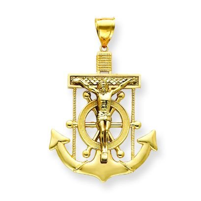 14k Two tone Diamond cut Mariner's Cross Pendant