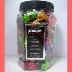 KIRKLAND Signature PREMIUM CHOCOLATES Switzerland:KIRKLAND Signature PREMIUM CHOCOLATES of the WORLD ASSORTMENT JAR NET WT 2 Lb (907 g) (From Italy Germany, Spain, Switzerland, Canada and Belgium)