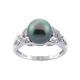 14k White Gold 5.30 Ct Black Pearl & 0.09 Ct Diamond Ring