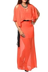 Sexy Sheer Flowy Chiffon/Polyester Maxi Dress  With a Sash 