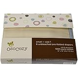 OsoCozy Prefolds Unbleached Cloth Diapers, Size 1, 6 Count