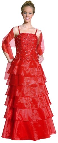 41VTS9ZQTFL Plus Size Stylish Spaghetti Straps Caviar Bustier Long Layered Organza Prom/ Bridesmaid/ Evening Dress + Scarf