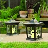 Solar candle garden lights, bronze lantern pack of 2 candles