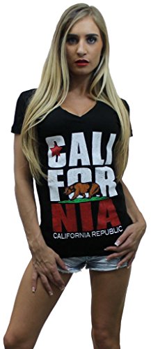 Shop4Ever® California Republic Vintage Women's V-Neck T-Shirt California Clothing SLIM FIT