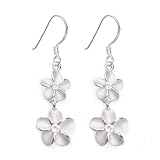 Olive N Figs Sterling Silver Twin Flower Dangle Earring 8mm 10mm with CZ center