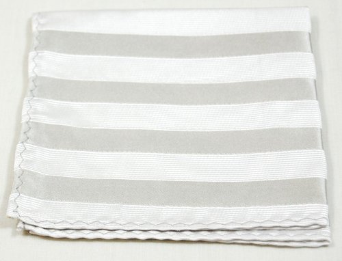 Paul Malone Men's Hand Made Pocket Square Handkerchief, 100% Silk Silver White