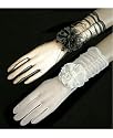 15 Denier Stretch Matte Sheer Tricot 8-Button with elasticized shirring and 4" pleated ruffle circular flower with a 1/2" center satin flower Bridal Wedding Formal Prom Glove