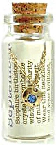September Birthstone Necklace in a Bottle with 16-18 Inch Gold Chain(luck Feather)