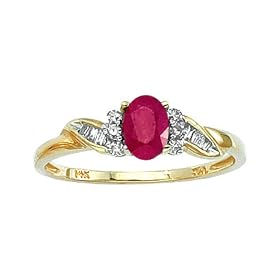 14K Yellow Gold 0.15 ct. Diamond and 3 8 ct. Oval Shaped Ruby Ring by