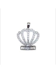 14k White Gold, Seashell Tiara Crown Pendant Charm Lab Created Gems 17mm Wide