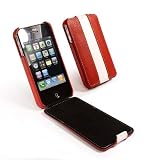 Tuff-Grip slim-line leather (antenna assist) case cover for Apple iPhone 4 / 4G - Red/White - Sports Range