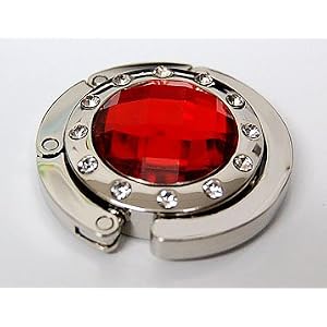 Red Ruby Crystal Surrounded By Diamonds Foldup Hand Bag Purse Hook Hanger
