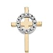 14K Two-Tone Gold Diamond Cross Pendant - 38.50x28.50mm