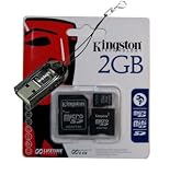 PC Multimedia Mobility Combo Kit of Kingston 2GB microSD, SD Adapter, miniSD adapter and Black microSD TF Card Reader / Writer
