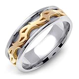 MABON 14K Two-Tone Gold Celtic Fire Patterns Wedding Band Ring