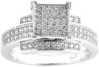 FR2162-6 Sterling Silver Micro Pave Cubic Zircon Square-mount and 3-rows Ring Size 6
