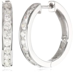 14k White Gold Channel-Set Diamond Hoop Earrings (1 cttw, H-I Color, I1-I2 Clarity)