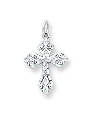 10K White Gold Cross Charm Pendant Religious Jewelry