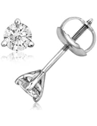 3/4 Carat 3 Prong Round Diamond Martini Stud Earrings in 14k White Gold (HI, I2-I3, 0.74 carat)