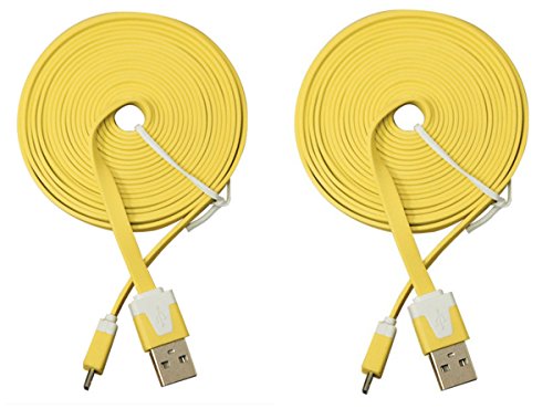 2 Pack of Yellow 10 Feet Micro USB Cable For Sony Xperia Z3 Z4 E4 M4 Aqua Z2 C4 Z3+ Ericsson Phone Android 10 Ft Extra Long XL