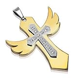 Spikes Mens 316L Stainless Steel and Gold Plated Gothic Cross Pendant Necklace. Presented in a contemporary black and silver Kooqi gift tin.