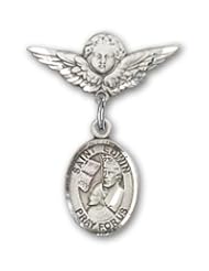Sterling Silver Baby Badge with St. Edwin Charm and Angel with Wings Badge Pin