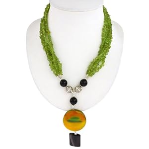 Handmade Green Peridot, Agate and Black Onyx Necklace With Antiqued Silver... by