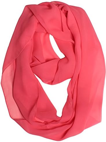 VODO Women's Solid Color 100% Silk Chiffon Infinity Scarf Medium Peach