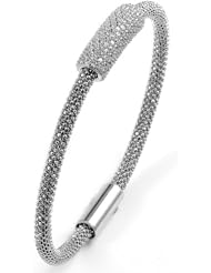 CleverEve 2013 Designer Series Sterling Silver Rhodium Plated and Micro-pave CZ Magnetic Bangle Bracelet